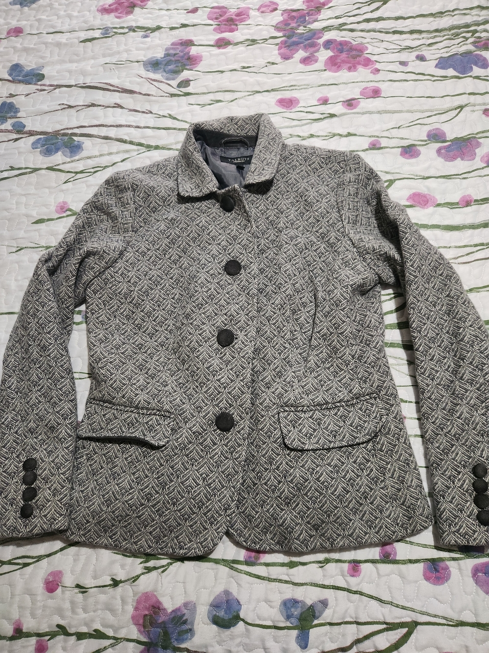 Talbots Black and Gray Textured Button Jacket